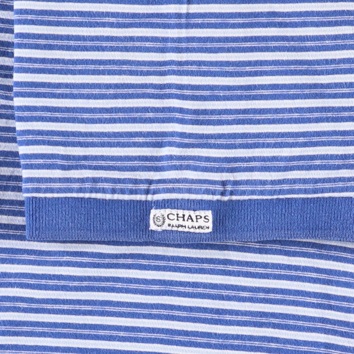 Vintage 90'S Ralph Lauren Chaps striped short-sleeved V-neck T-shirt, size L, men's size L cotton Blue type light blue Vintage Second Hand