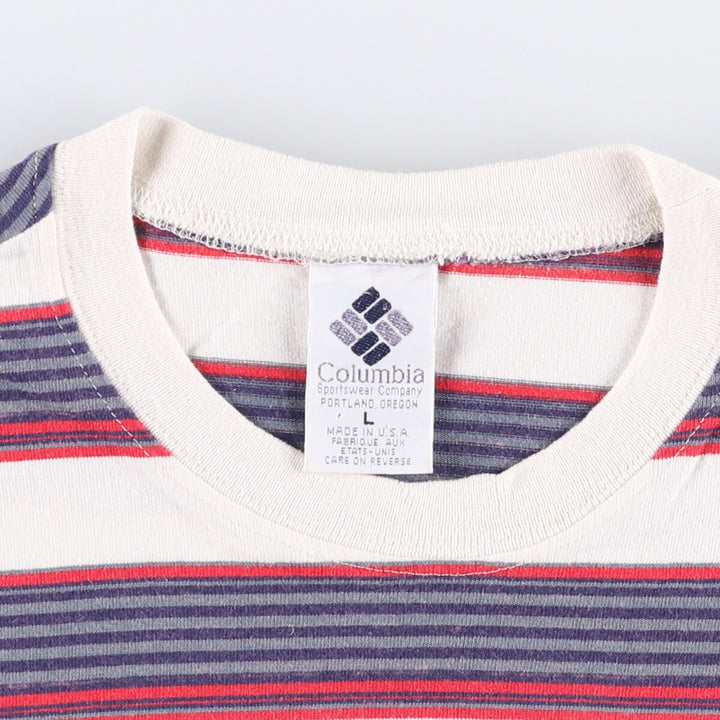 90'S Vintage Columbia Short Sleeve Striped T-Shirt, Made in USA, Men's Size L cotton white type Vintage Second Hand