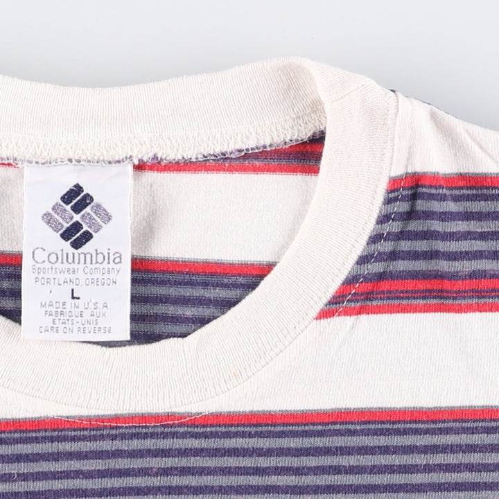 90'S Vintage Columbia Short Sleeve Striped T-Shirt, Made in USA, Men's Size L cotton white type Vintage Second Hand