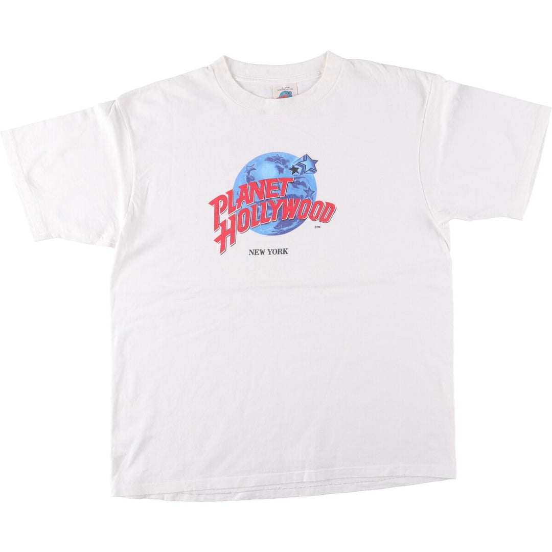 90'S PLANET HOLLYWOOD Advertising T-shirt Made in USA Men's XL Vintage cotton white type Vintage Second Hand