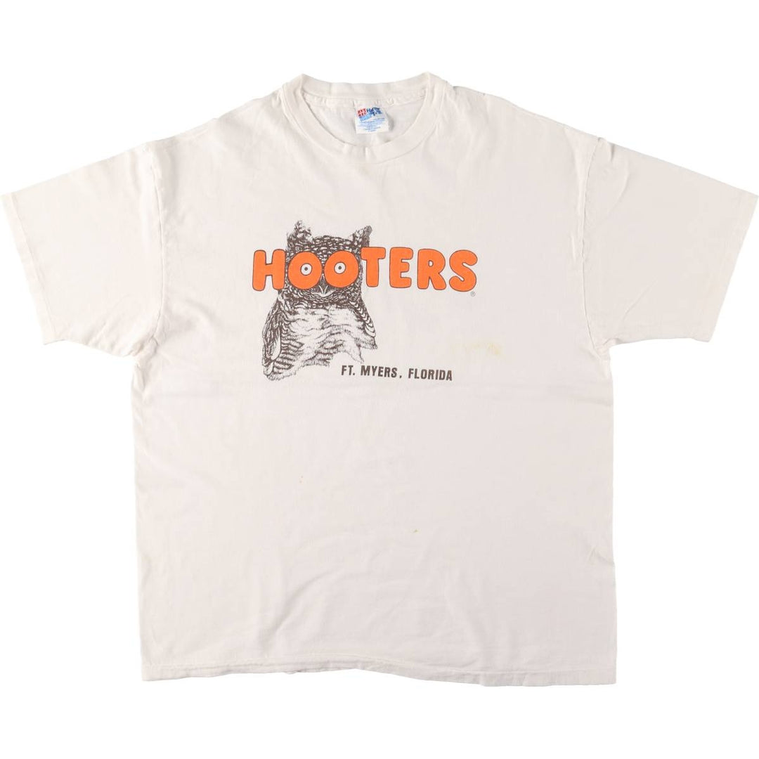 Vintage 90'S Hanes HOOTERS advertising T-shirt, Made in USA, Men's XL cotton white type Vintage Second Hand
