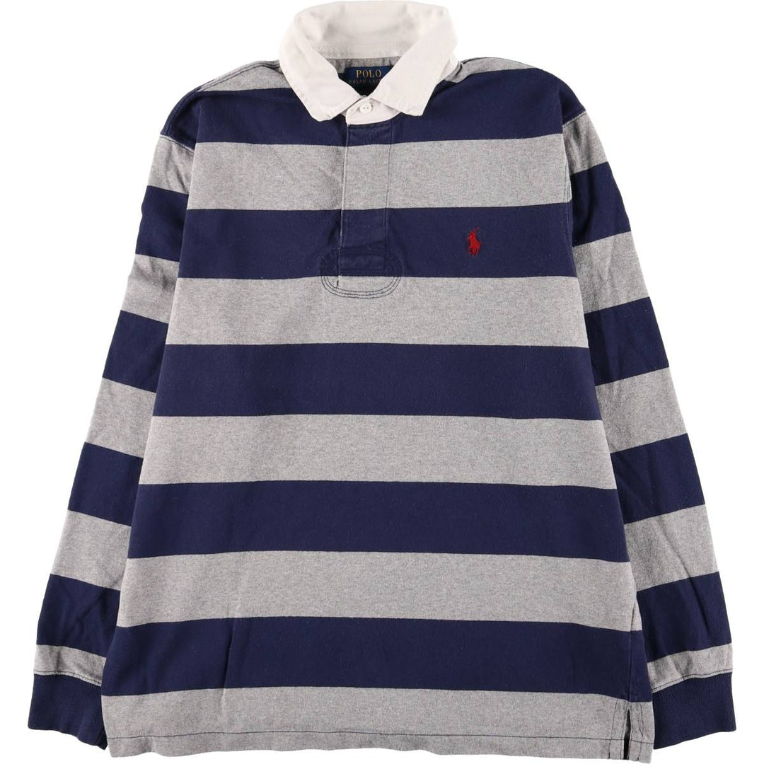 Ralph Lauren POLO RALPH LAUREN Striped Pattern Long Sleeve Rugby Shirt Men's Size L cotton gray type Vintage Second Hand