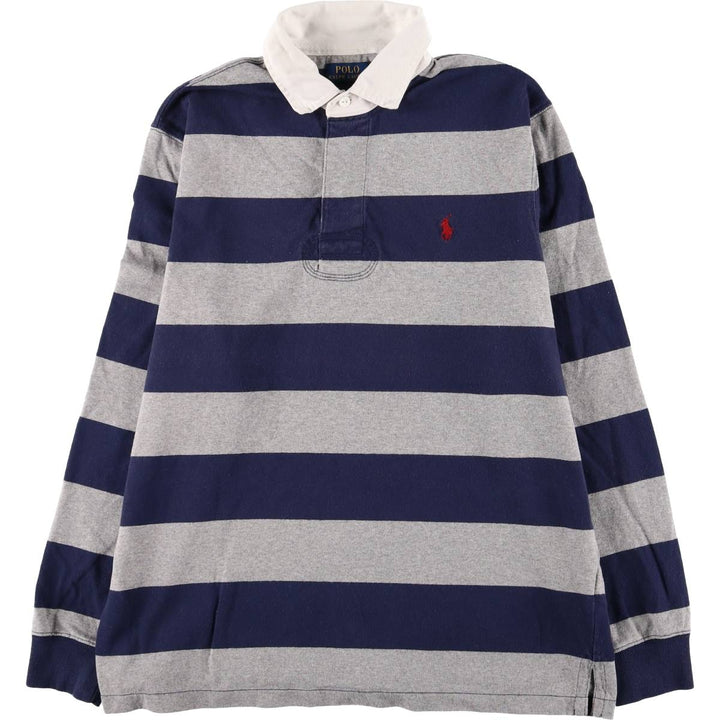 Ralph Lauren POLO RALPH LAUREN Striped Pattern Long Sleeve Rugby Shirt Men's Size L cotton gray type Vintage Second Hand