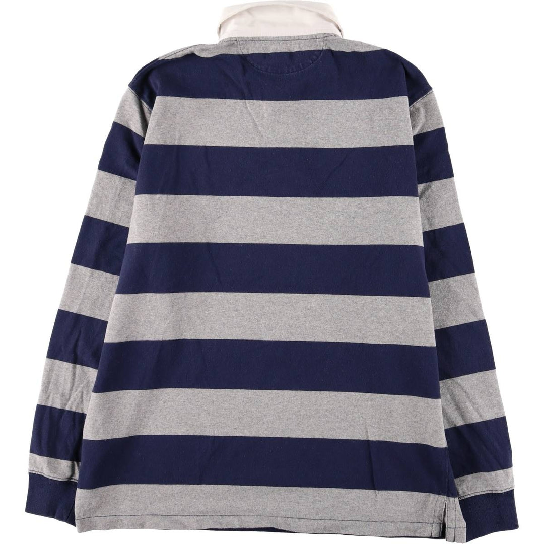 Ralph Lauren POLO RALPH LAUREN Striped Pattern Long Sleeve Rugby Shirt Men's Size L cotton gray type Vintage Second Hand