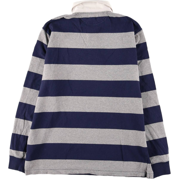Ralph Lauren POLO RALPH LAUREN Striped Pattern Long Sleeve Rugby Shirt Men's Size L cotton gray type Vintage Second Hand