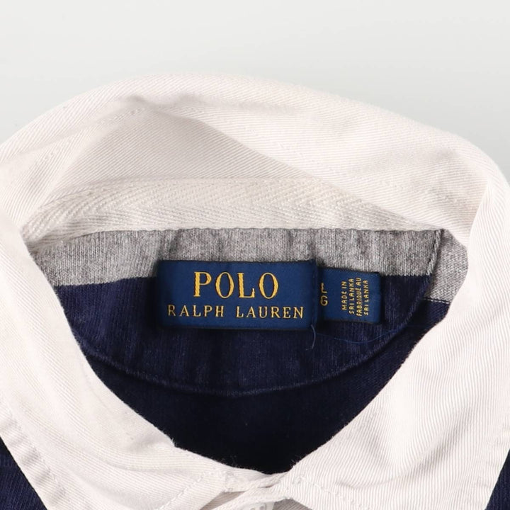 Ralph Lauren POLO RALPH LAUREN Striped Pattern Long Sleeve Rugby Shirt Men's Size L cotton gray type Vintage Second Hand