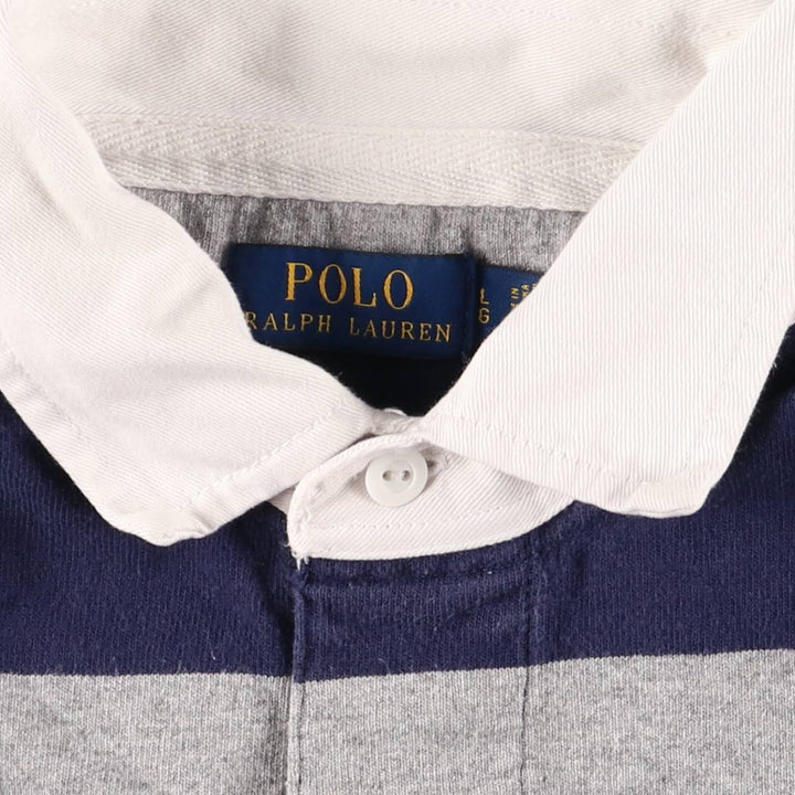 Ralph Lauren POLO RALPH LAUREN Striped Pattern Long Sleeve Rugby Shirt Men's Size L cotton gray type Vintage Second Hand