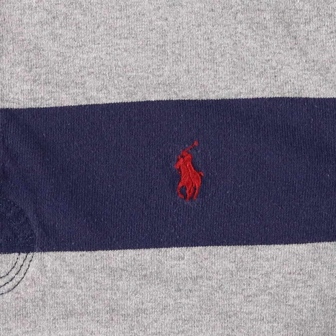 Ralph Lauren POLO RALPH LAUREN Striped Pattern Long Sleeve Rugby Shirt Men's Size L cotton gray type Vintage Second Hand