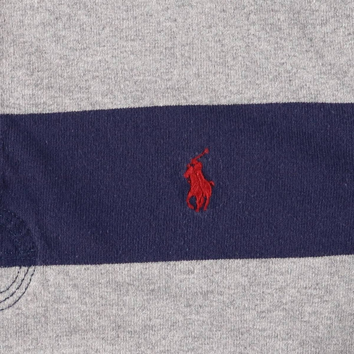 Ralph Lauren POLO RALPH LAUREN Striped Pattern Long Sleeve Rugby Shirt Men's Size L cotton gray type Vintage Second Hand