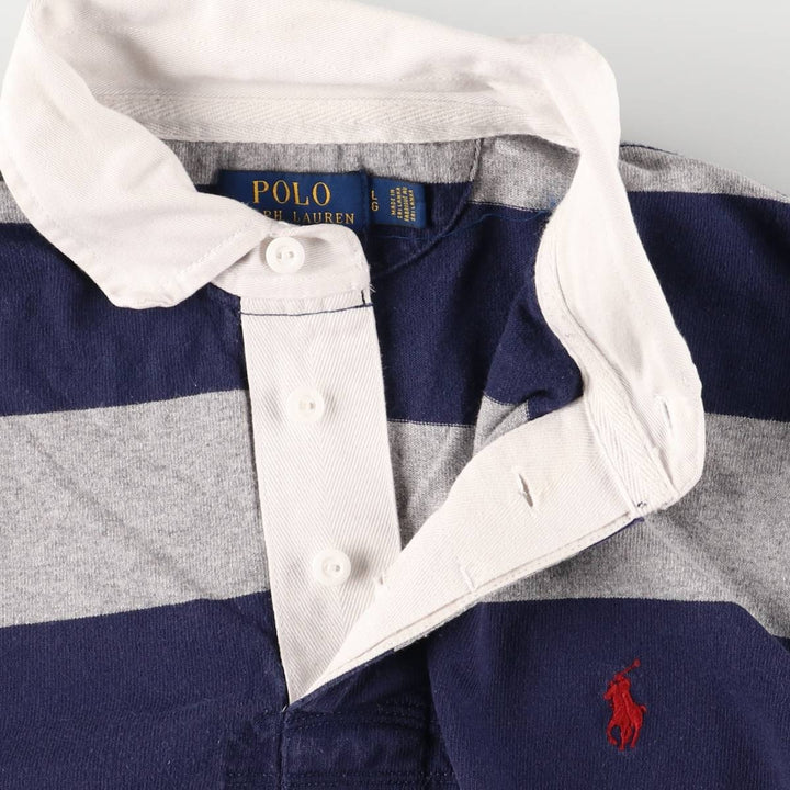 Ralph Lauren POLO RALPH LAUREN Striped Pattern Long Sleeve Rugby Shirt Men's Size L cotton gray type Vintage Second Hand