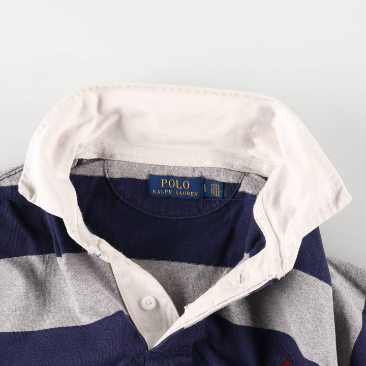 Ralph Lauren POLO RALPH LAUREN Striped Pattern Long Sleeve Rugby Shirt Men's Size L cotton gray type Vintage Second Hand