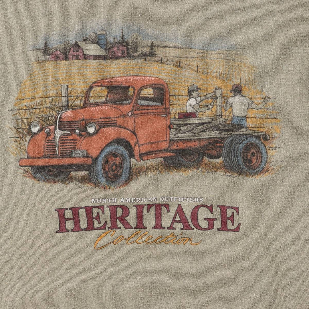 TULTEX Printed Sweatshirt, Made in USA, Men's Size L cotton Khaki type Vintage Second Hand