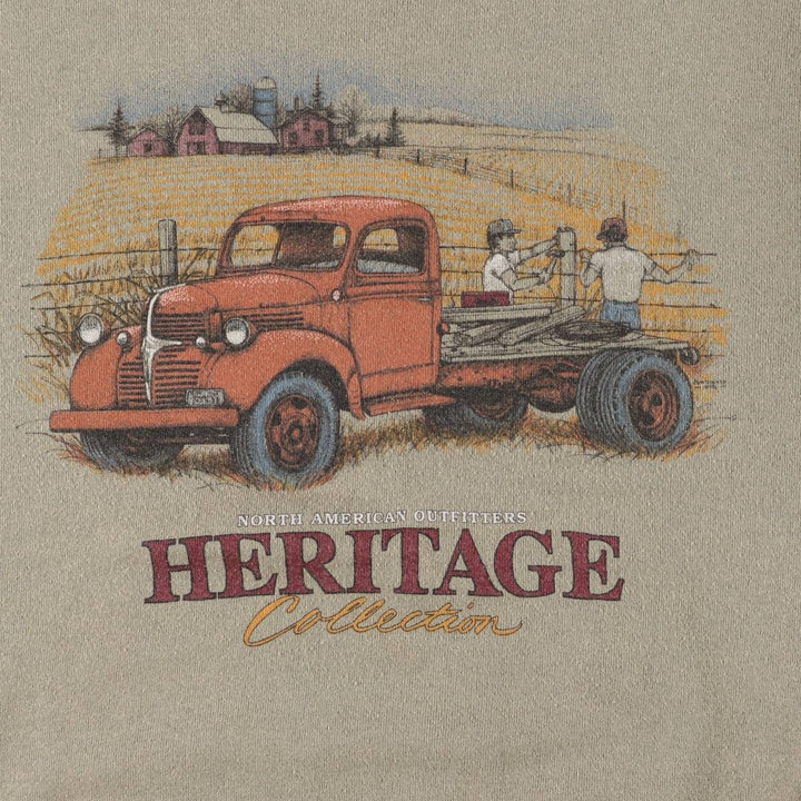 TULTEX Printed Sweatshirt, Made in USA, Men's Size L cotton Khaki type Vintage Second Hand