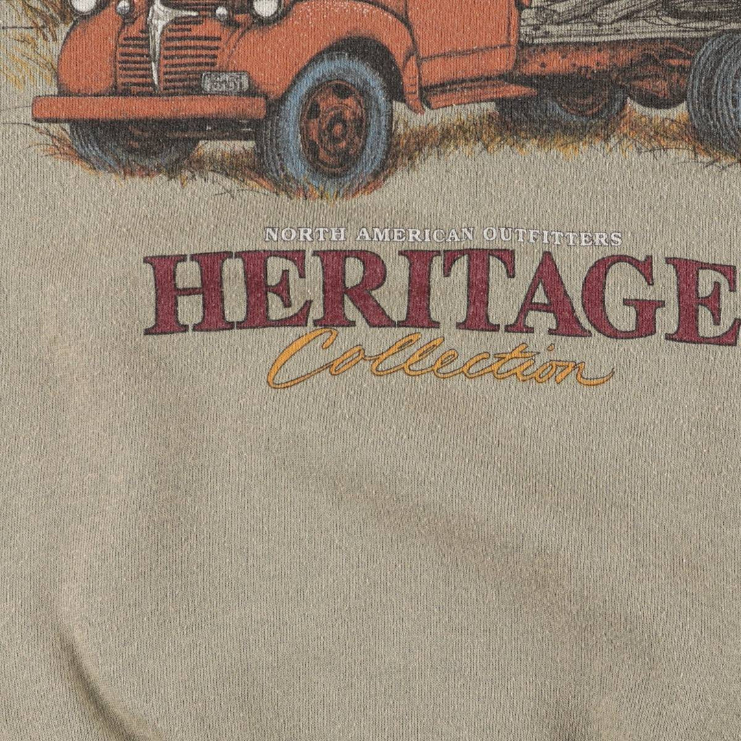 TULTEX Printed Sweatshirt, Made in USA, Men's Size L cotton Khaki type Vintage Second Hand