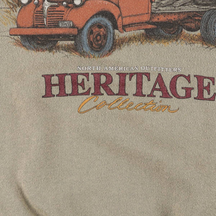 TULTEX Printed Sweatshirt, Made in USA, Men's Size L cotton Khaki type Vintage Second Hand
