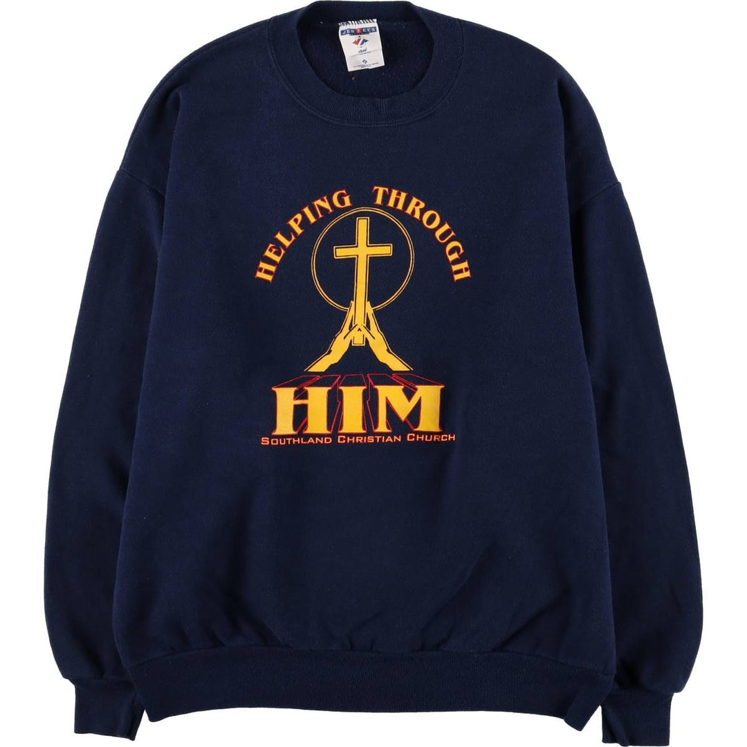 90'S Fruit of the Loom printed sweatshirt, made in the USA, men's XL size, vintage cotton navy blue type Vintage Second Hand