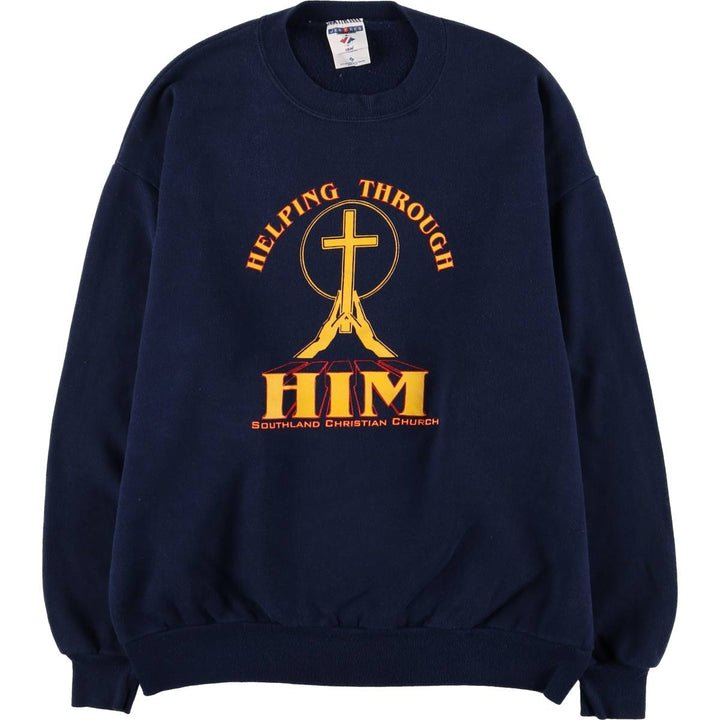 90'S Fruit of the Loom printed sweatshirt, made in the USA, men's XL size, vintage cotton navy blue type Vintage Second Hand