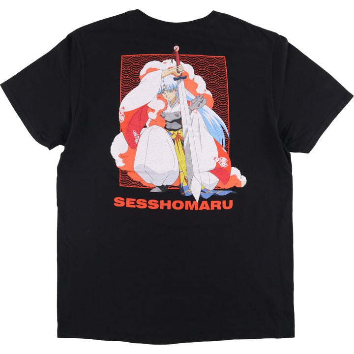 INUYASHA Inuyasha Sesshomaru Anime Character Print T-Shirt, Men's Size L cotton black type Vintage Second Hand