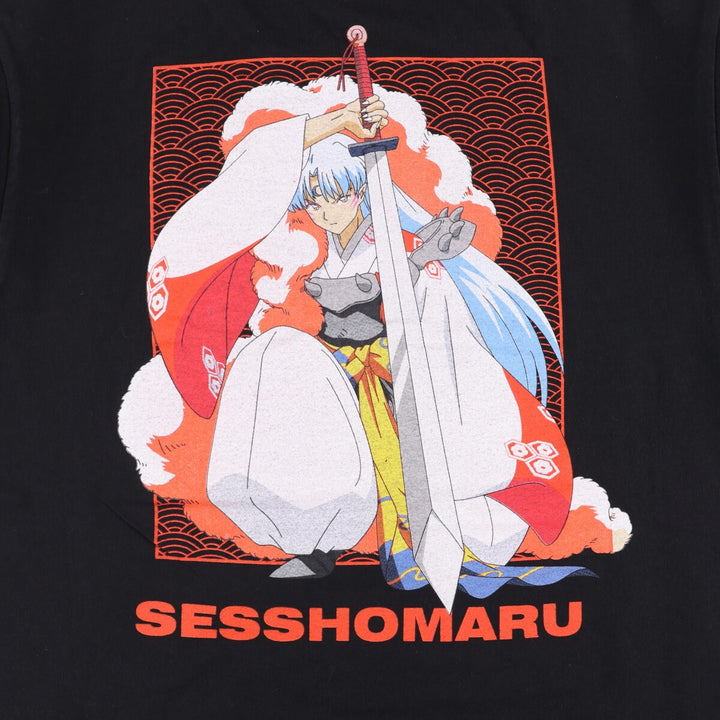 INUYASHA Inuyasha Sesshomaru Anime Character Print T-Shirt, Men's Size L cotton black type Vintage Second Hand