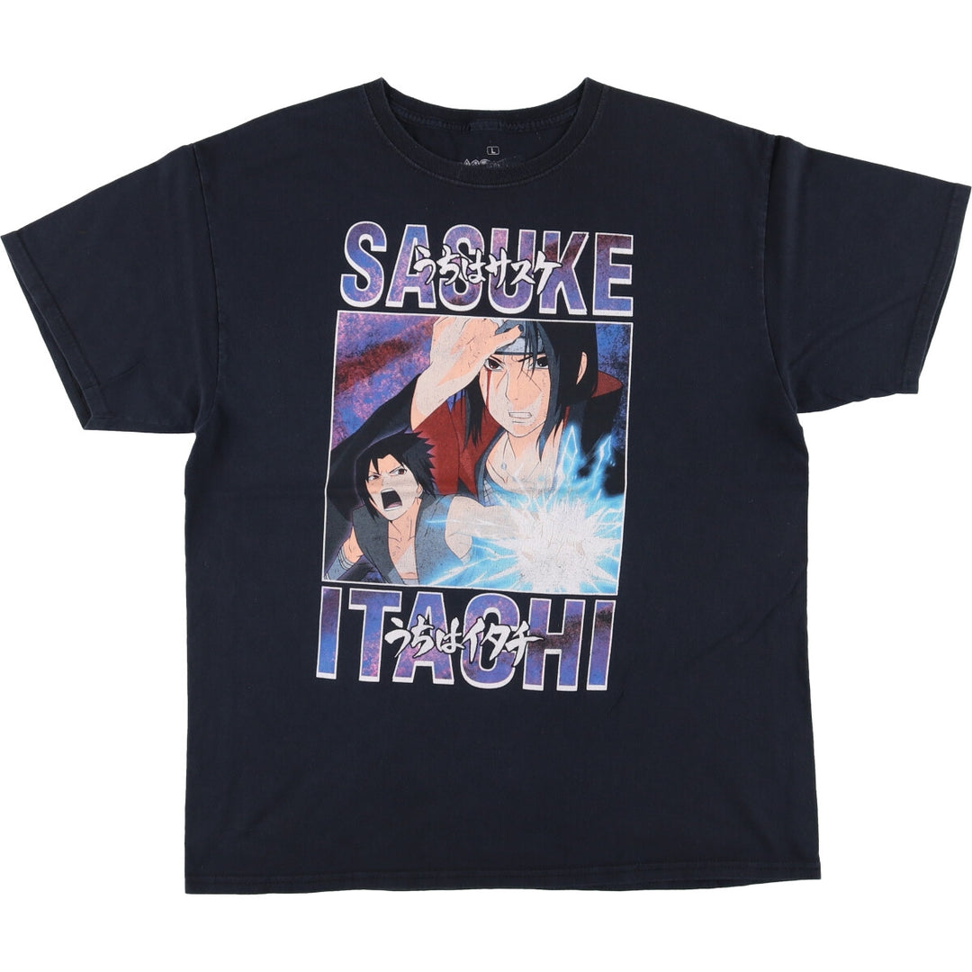NARUTO SHIPPUDEN Naruto Shippuden Uchiha Sasuke Itachi Anime Character Print T-Shirt Men's Size L cotton black type Vintage Second Hand
