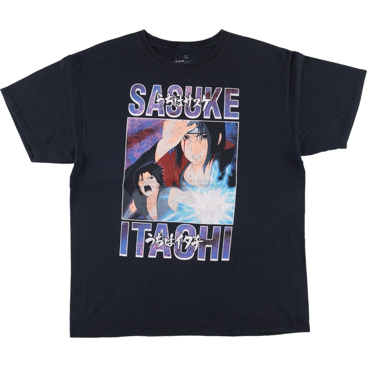 NARUTO SHIPPUDEN Naruto Shippuden Uchiha Sasuke Itachi Anime Character Print T-Shirt Men's Size L cotton black type Vintage Second Hand