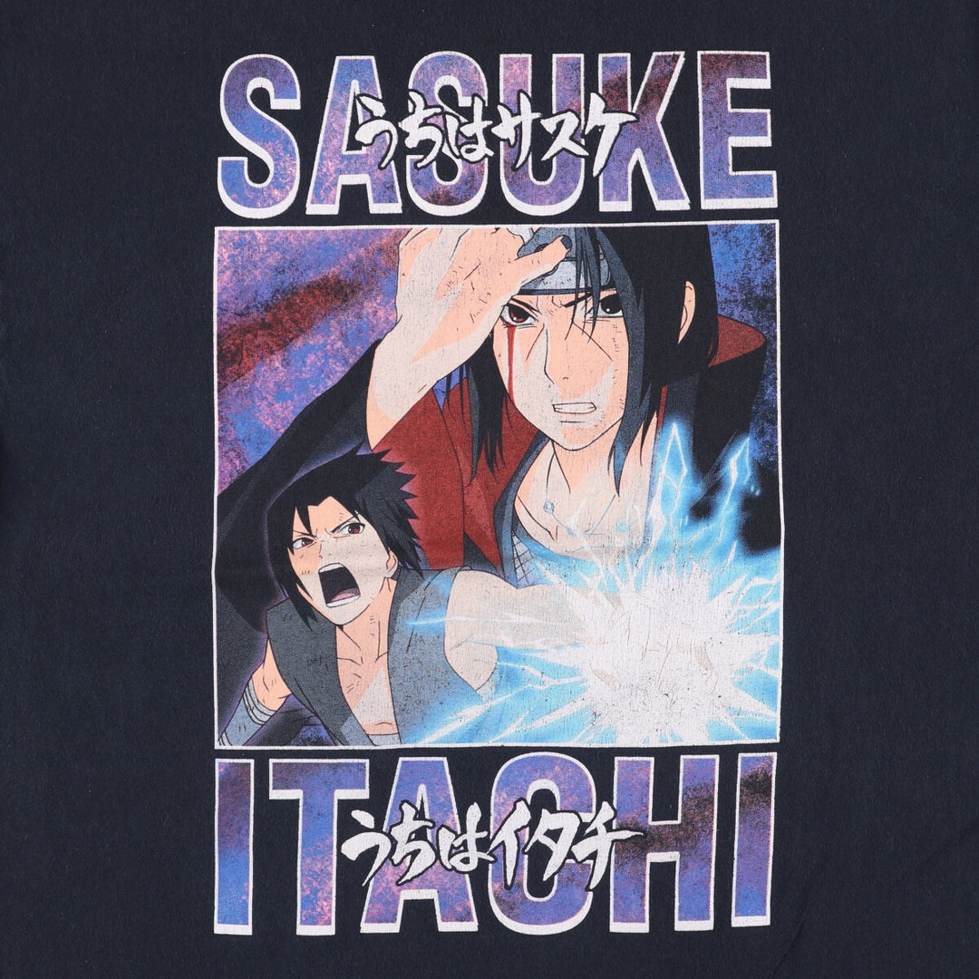 NARUTO SHIPPUDEN Naruto Shippuden Uchiha Sasuke Itachi Anime Character Print T-Shirt Men's Size L cotton black type Vintage Second Hand