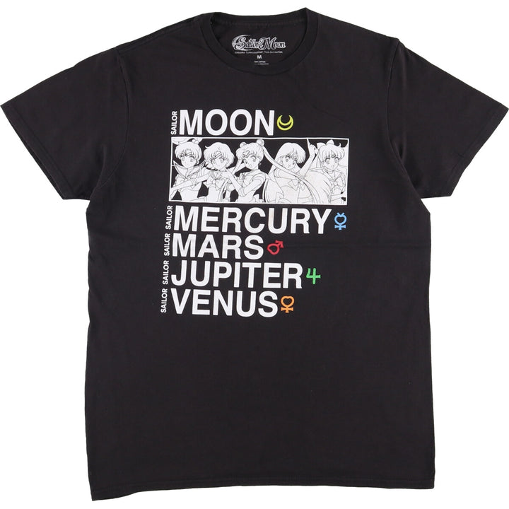 SAILOR MOON Pretty Guardian Sailor Moon Anime Character Print T-shirt Men's M size cotton black type Vintage Second Hand