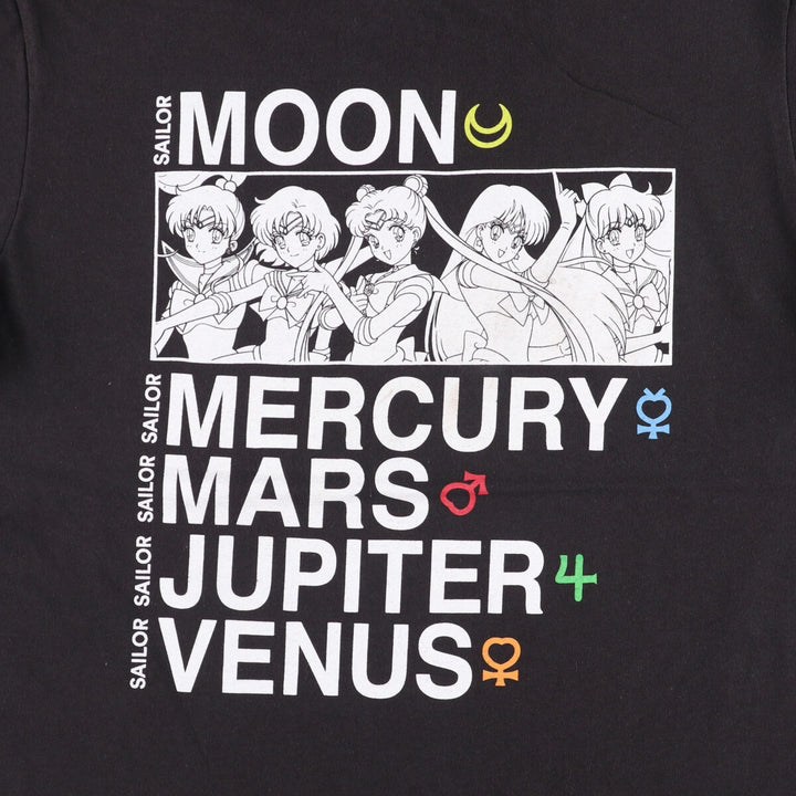 SAILOR MOON Pretty Guardian Sailor Moon Anime Character Print T-shirt Men's M size cotton black type Vintage Second Hand