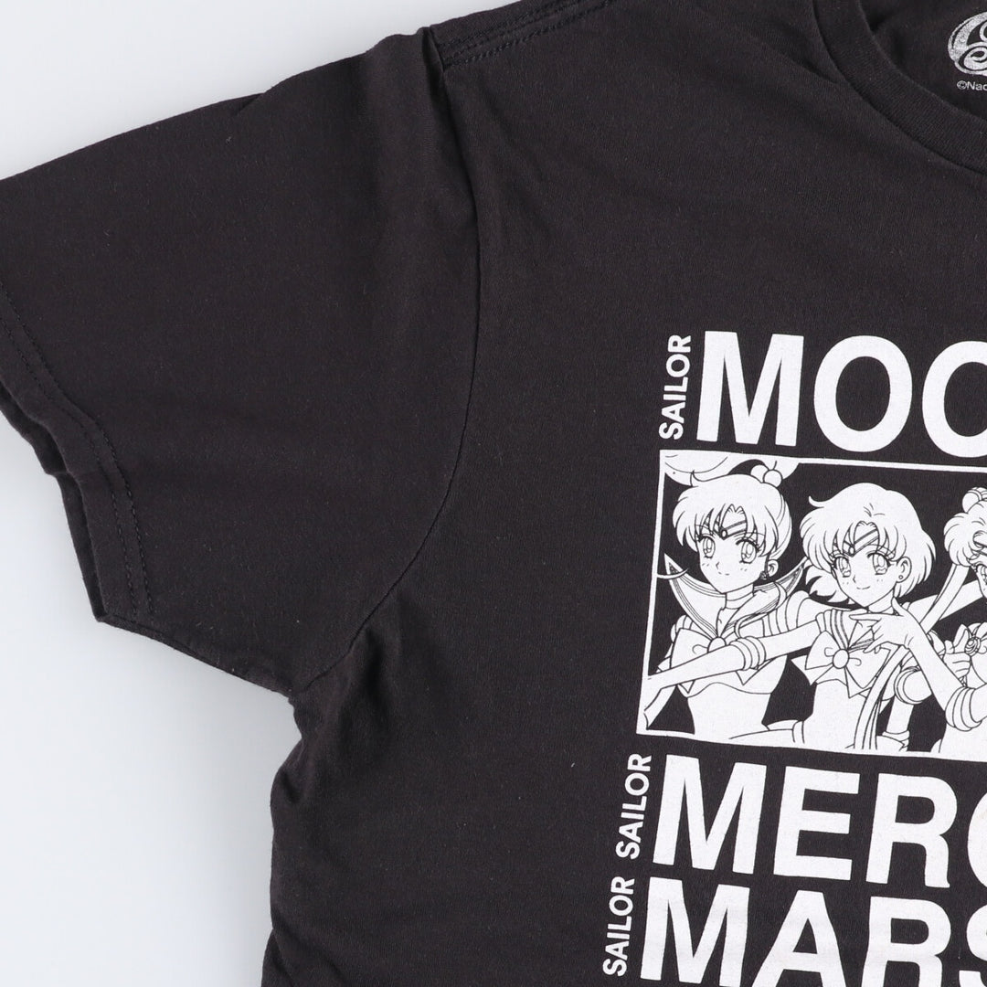 SAILOR MOON Pretty Guardian Sailor Moon Anime Character Print T-shirt Men's M size cotton black type Vintage Second Hand