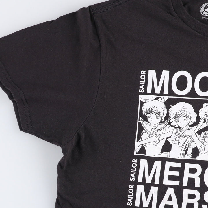 SAILOR MOON Pretty Guardian Sailor Moon Anime Character Print T-shirt Men's M size cotton black type Vintage Second Hand