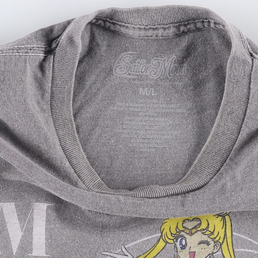 SAILOR MOON Pretty Guardian Sailor Moon Tsukino Usagi Anime Character Print T-Shirt Men's M size cotton gray type Vintage Second Hand