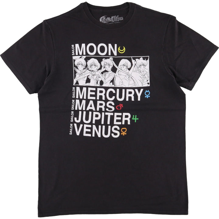 SAILOR MOON Pretty Guardian Sailor Moon Anime Character Print T-shirt Men's M size cotton black type Vintage Second Hand