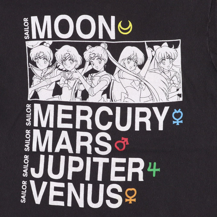 SAILOR MOON Pretty Guardian Sailor Moon Anime Character Print T-shirt Men's M size cotton black type Vintage Second Hand
