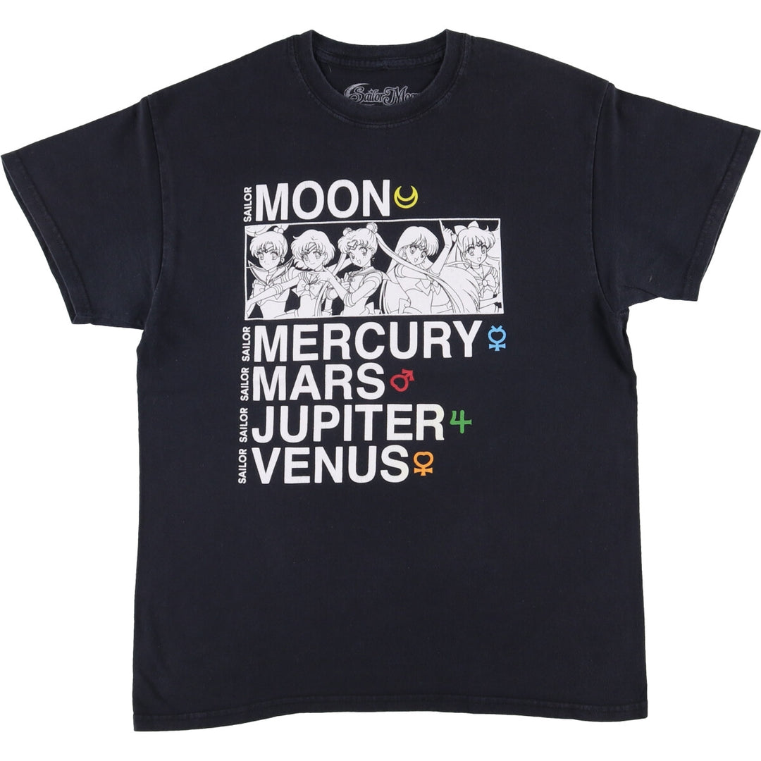 SAILOR MOON Pretty Guardian Sailor Moon Anime Character Print T-shirt Men's M size cotton black type Vintage Second Hand
