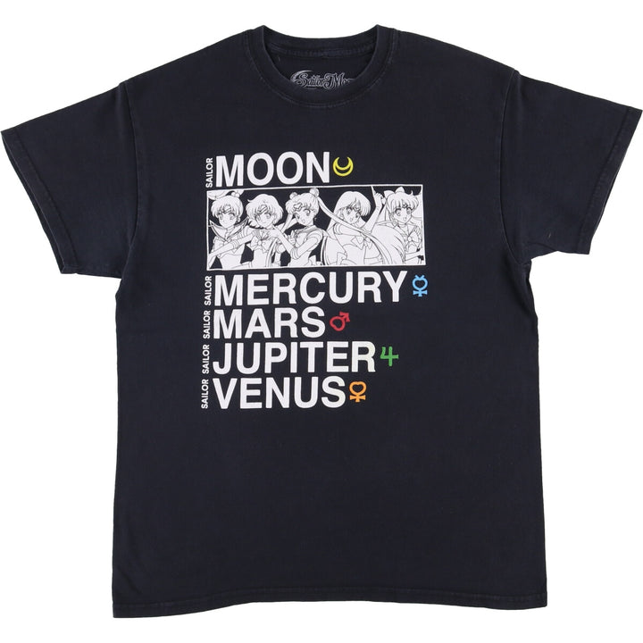 SAILOR MOON Pretty Guardian Sailor Moon Anime Character Print T-shirt Men's M size cotton black type Vintage Second Hand
