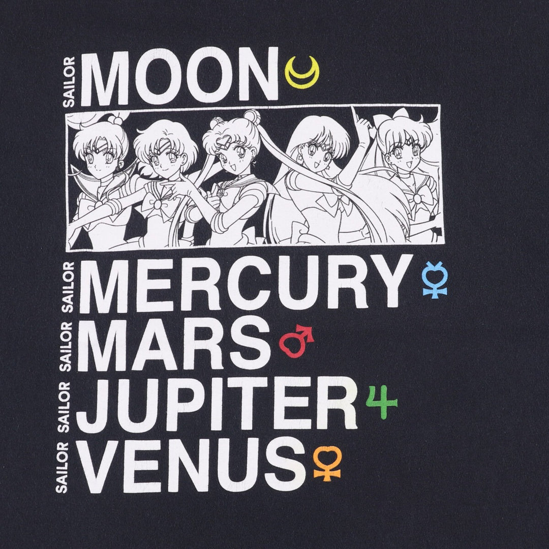 SAILOR MOON Pretty Guardian Sailor Moon Anime Character Print T-shirt Men's M size cotton black type Vintage Second Hand