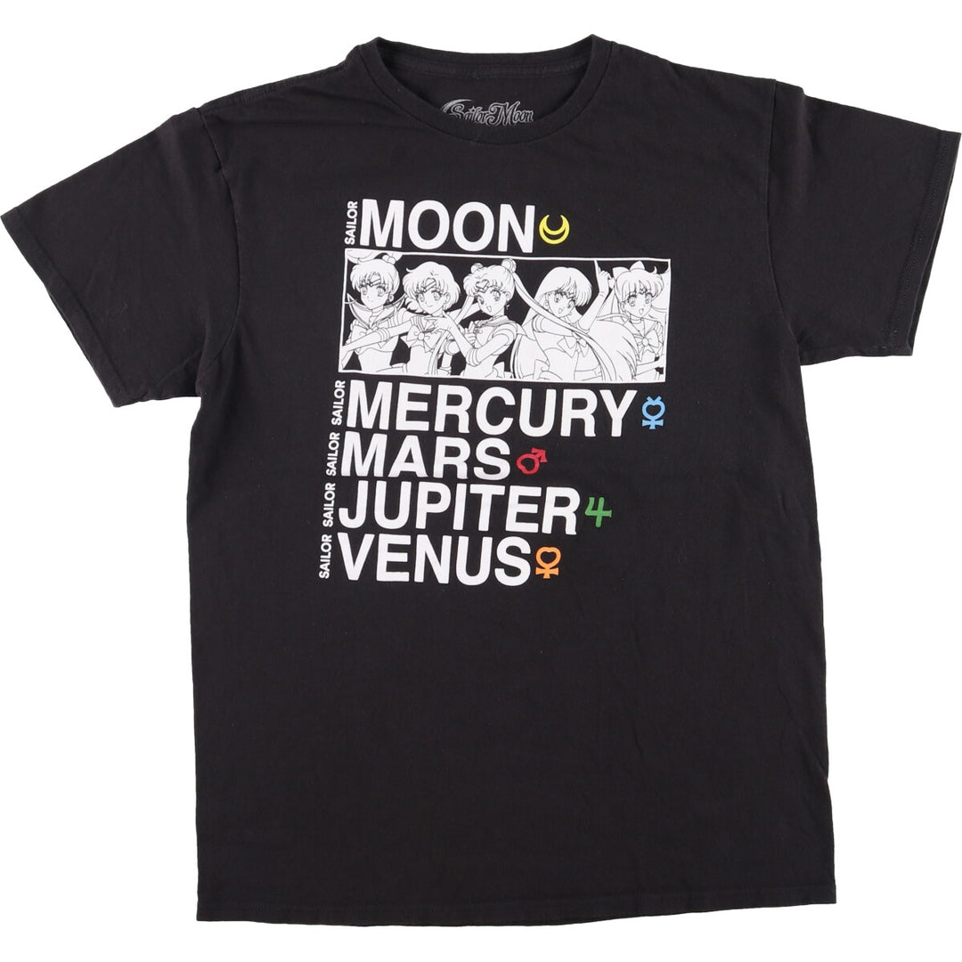 SAILOR MOON Pretty Guardian Sailor Moon Anime Character Print T-shirt Men's M size cotton black type Vintage Second Hand