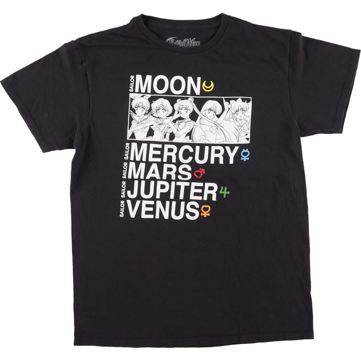 SAILOR MOON Pretty Guardian Sailor Moon Anime Character Print T-shirt Men's M size cotton black type Vintage Second Hand