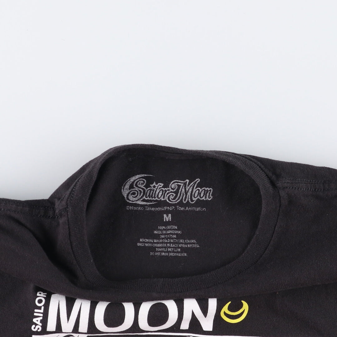 SAILOR MOON Pretty Guardian Sailor Moon Anime Character Print T-shirt Men's M size cotton black type Vintage Second Hand