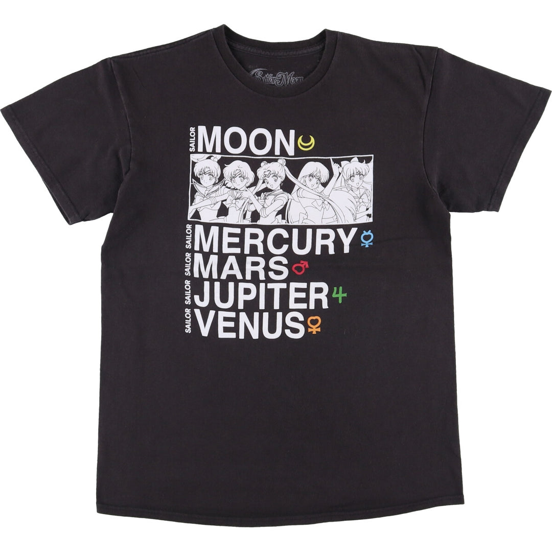 SAILOR MOON Pretty Guardian Sailor Moon Anime Character Print T-shirt Men's M size cotton black type Vintage Second Hand