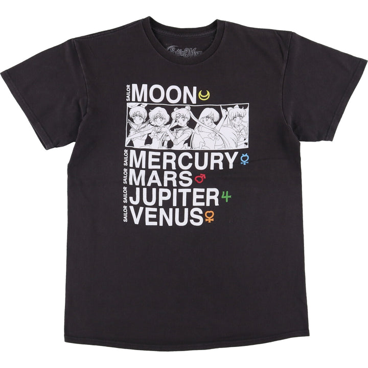 SAILOR MOON Pretty Guardian Sailor Moon Anime Character Print T-shirt Men's M size cotton black type Vintage Second Hand