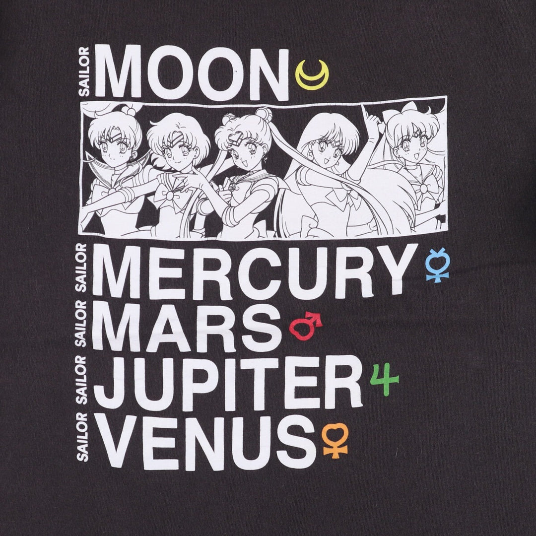 SAILOR MOON Pretty Guardian Sailor Moon Anime Character Print T-shirt Men's M size cotton black type Vintage Second Hand