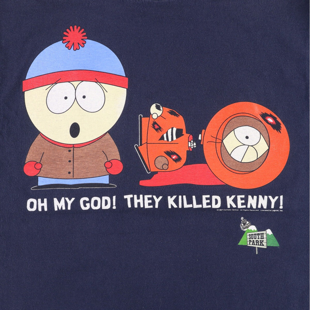 Vintage 90'S Tultex South Park character print T-shirt, men's size L cotton navy blue type Vintage Second Hand