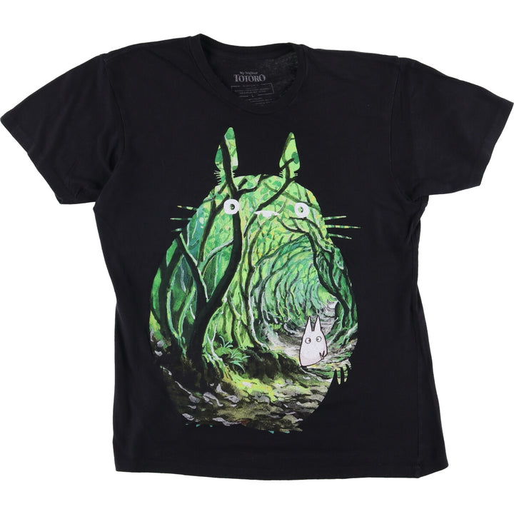 My Neighbor TOTORO Anime Character Print T-Shirt, Men's Size L cotton black type Vintage Second Hand