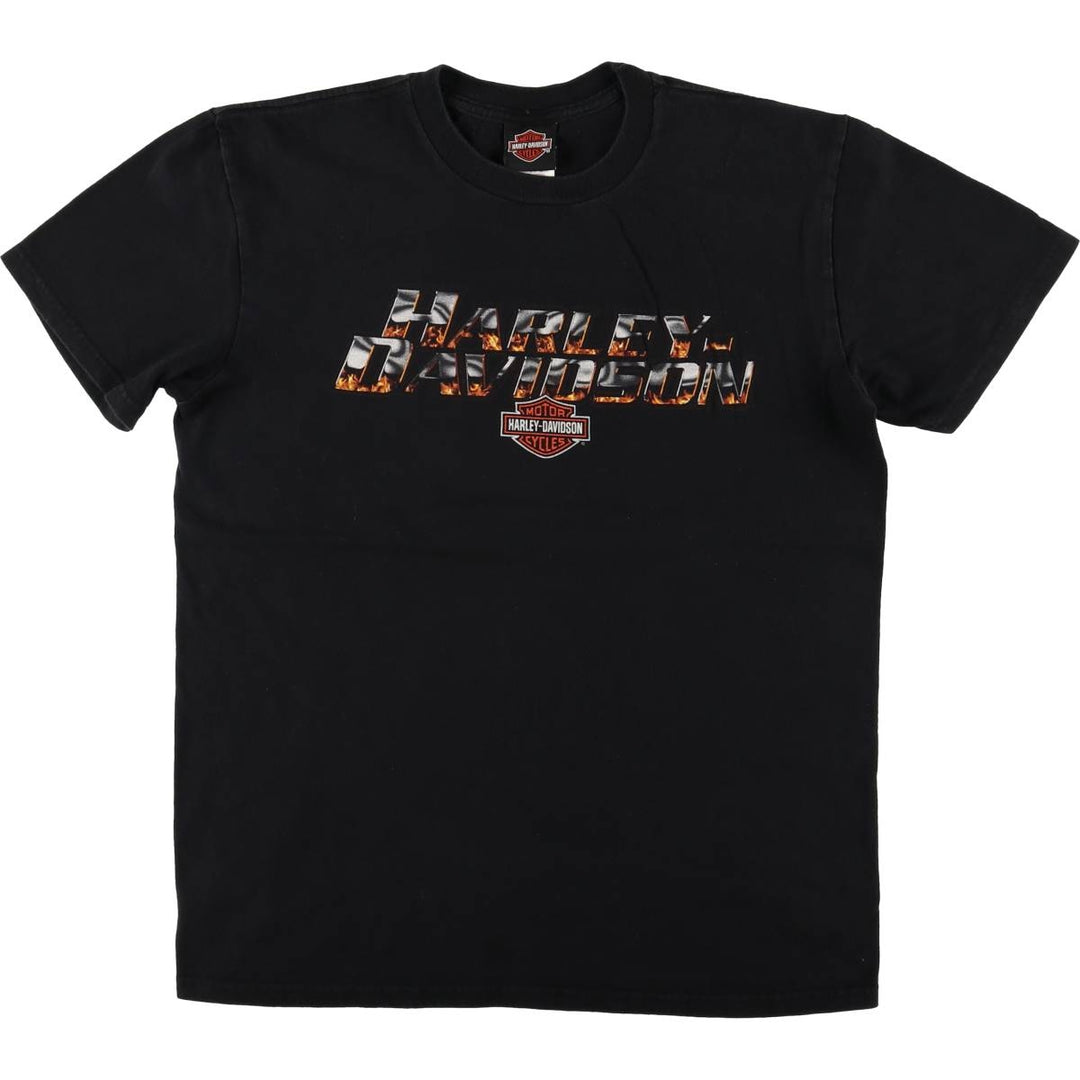 2000'S Harley-Davidson Eagle Pattern Fire Pattern Motorcycle Bike T-Shirt, Men's Size L cotton black type Vintage Second Hand