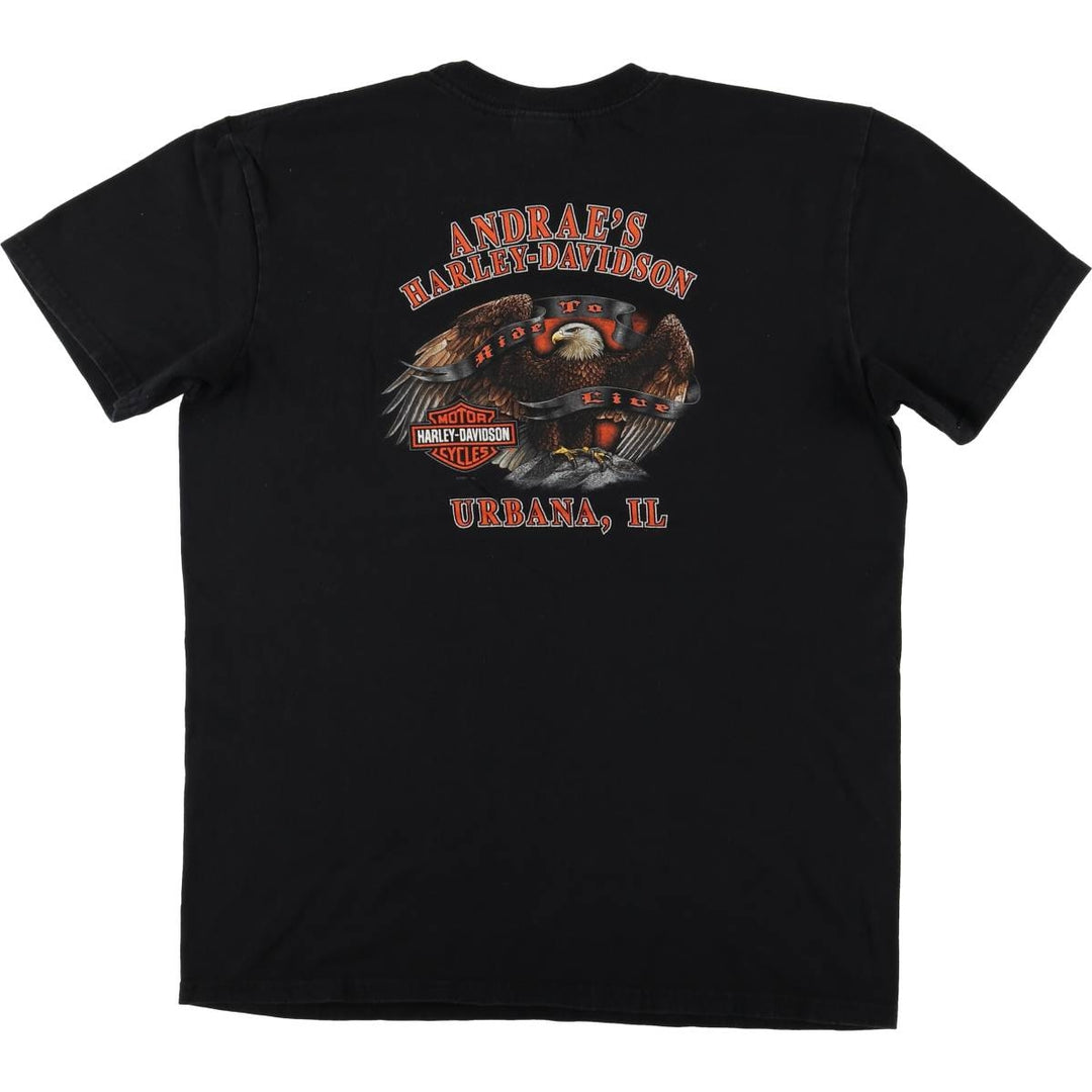 2000'S Harley-Davidson Eagle Pattern Fire Pattern Motorcycle Bike T-Shirt, Men's Size L cotton black type Vintage Second Hand