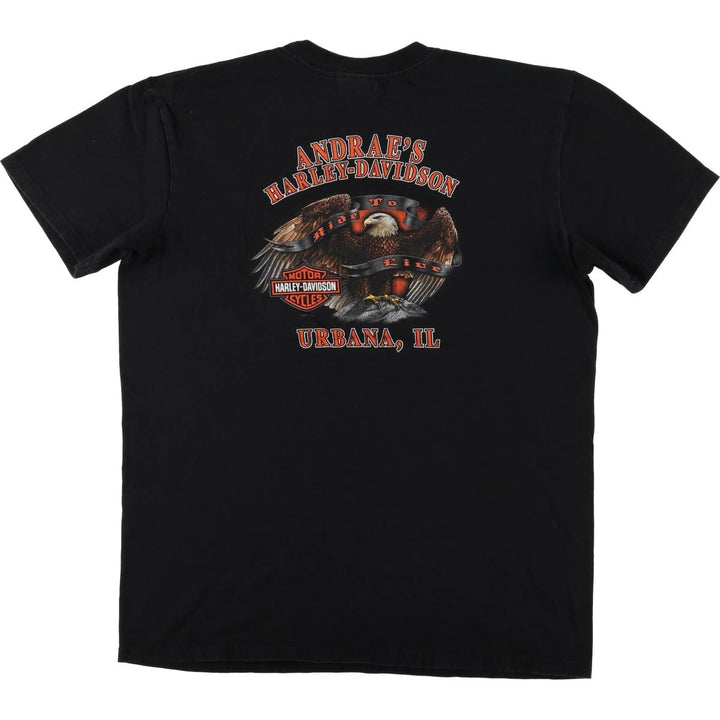2000'S Harley-Davidson Eagle Pattern Fire Pattern Motorcycle Bike T-Shirt, Men's Size L cotton black type Vintage Second Hand