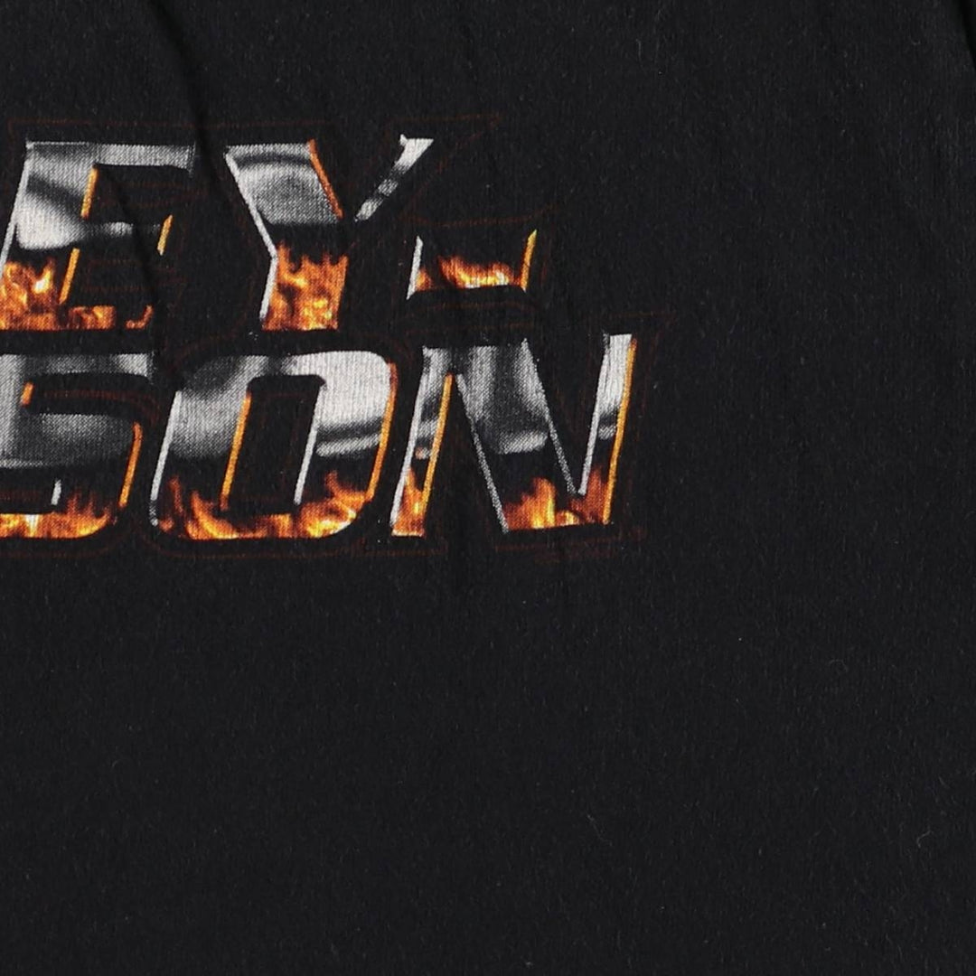 2000'S Harley-Davidson Eagle Pattern Fire Pattern Motorcycle Bike T-Shirt, Men's Size L cotton black type Vintage Second Hand