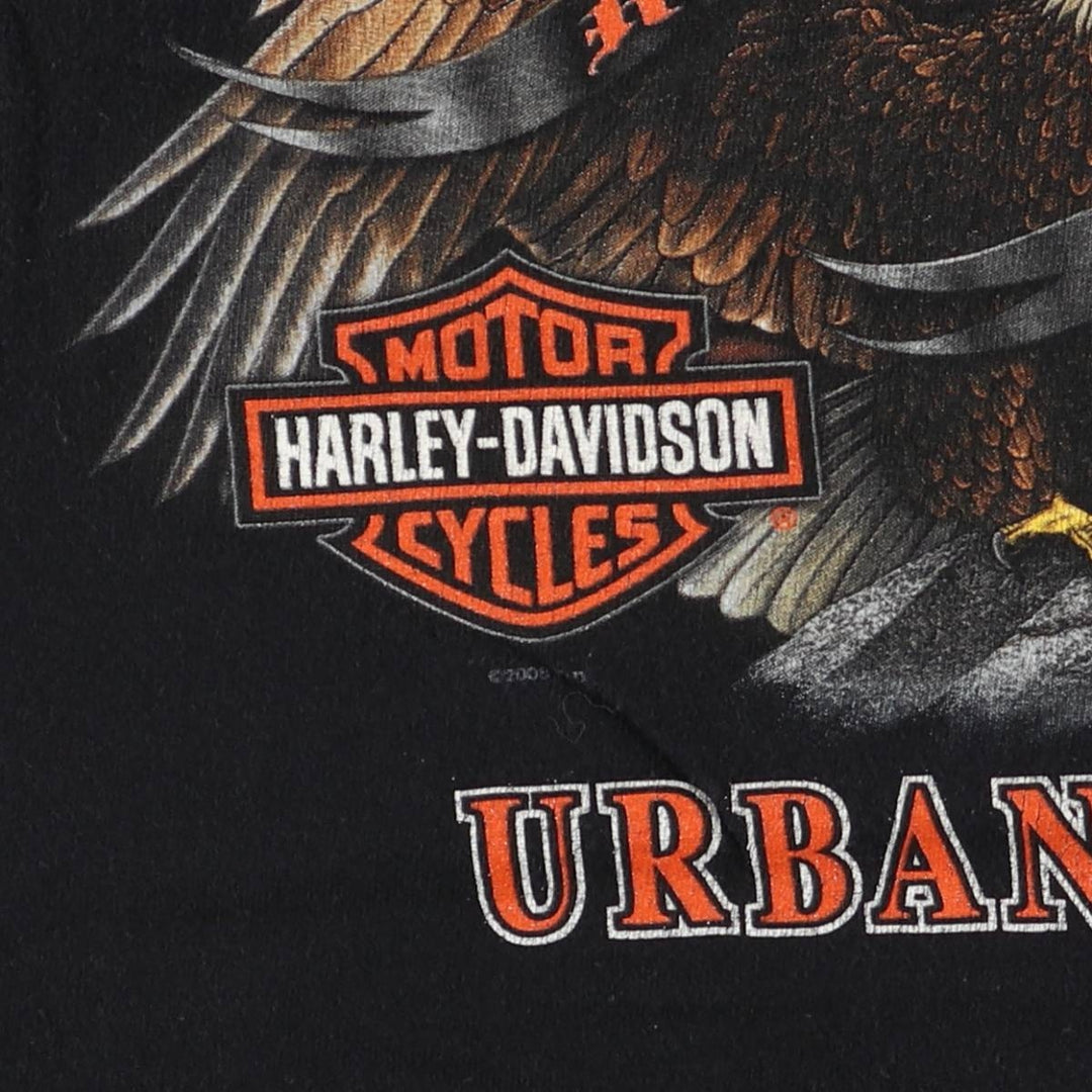 2000'S Harley-Davidson Eagle Pattern Fire Pattern Motorcycle Bike T-Shirt, Men's Size L cotton black type Vintage Second Hand