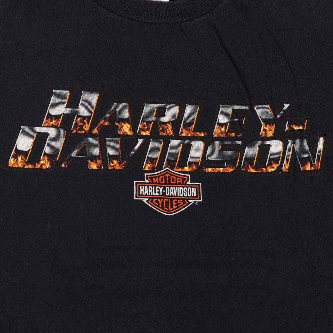 2000'S Harley-Davidson Eagle Pattern Fire Pattern Motorcycle Bike T-Shirt, Men's Size L cotton black type Vintage Second Hand
